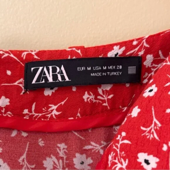 Zara| Cute Floral Flowy Ruffled Red White Mini Skirt/Skort Spring & Summer Sz M - Picture 4 of 5